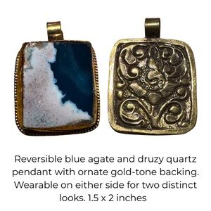 Blue Agate and Gold-Tone Reversible Pendant